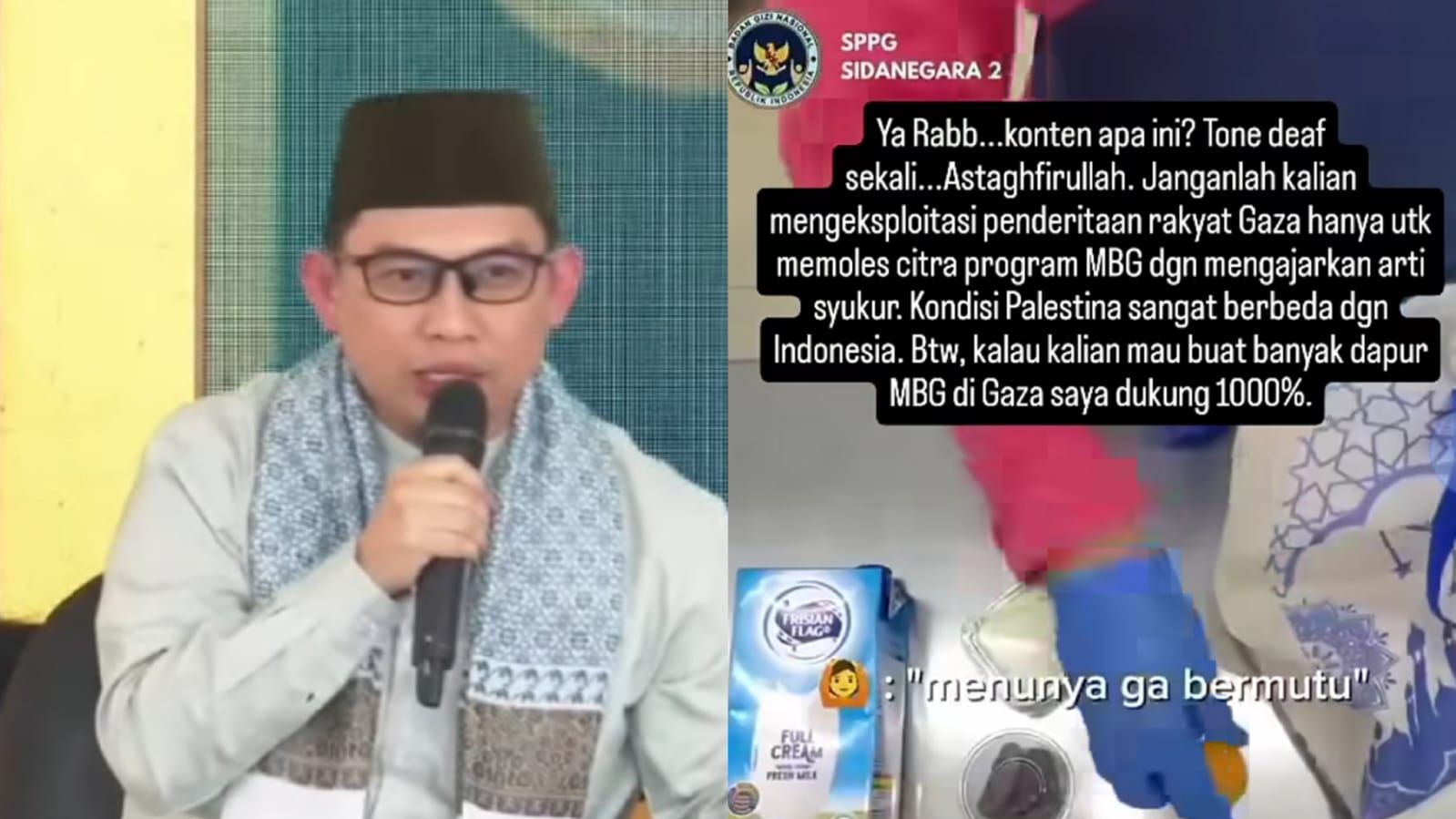 Ustaz Hilmi Ikut Sentil Konten MBG SPPG Sidanegara 2 Cilacap, Sebut Kondisi Palestina dan Indonesia Berbeda