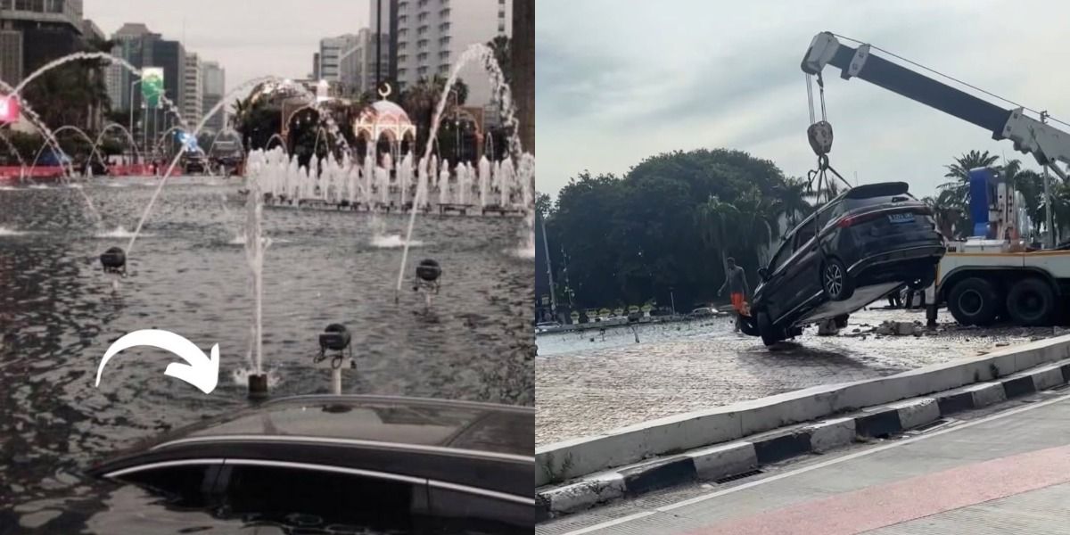 Viral Mobil BYD Nyemplung ke Kolam Bundaran HI, Bermula saat Sopir Tabrak Pembatas Jalan