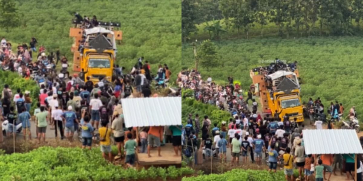 Viral Insiden Truk Pengangkut Sound Horeg di Pati Gagal Nanjak, Diduga Kelebihan Muatan sampai Kru Terjun ke Ladang
