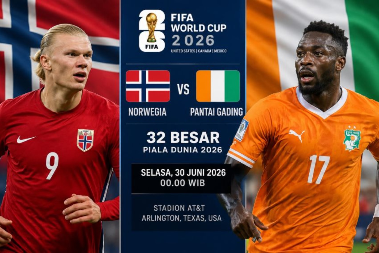 Inilah Link Live Streaming Pantai Gading vs Norwegia Piala Dunia 2026, Kick Off 00.00 WIB